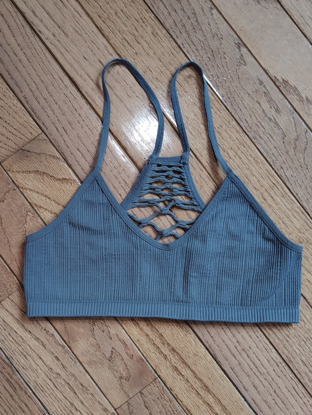 Free People Intimately Everyday Ribbed Bralette with Lattice Back - Slate Gray